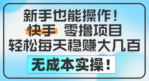 新手也能操作，快手零撸挣米，轻松每天挣2-5张，完全无成本-副业心选
