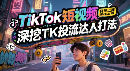 TikTok短视频带货线上课，深挖TK投流达人打法 - 副业心选-副业心选