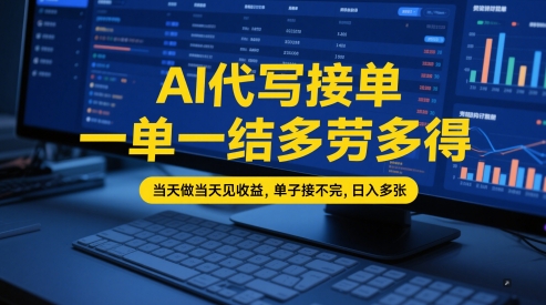 AI代写接单，一单一结多劳多得，当天做当天见收益，单子接不完，日入多张【全网最全实操课程】-副业心选