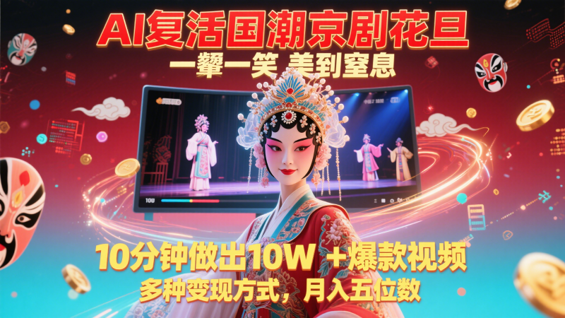 AI复活国潮京剧花旦，一颦一笑美到窒息，10分钟做出10W+爆款视频，多种变现方式 - 副业心选-副业心选