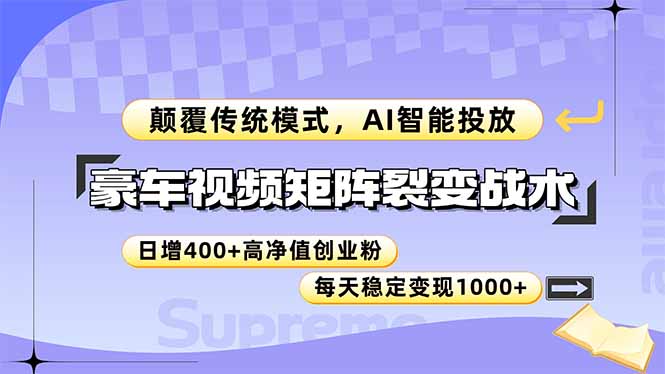 （14903期）豪车视频矩阵裂变战术，颠覆传统模式，AI智能投放，日增400+高净值创业…-副业心选