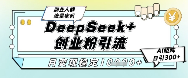 DeepSeek+创业粉精准引流，全新分享课4.0玩法，AI矩阵日引300+，多种变现方式，稳定月入1W - 副业心选-副业心选