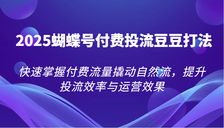 2025蝴蝶号付费投流豆豆打法，快速掌握付费流量撬动自然流，提升投流效率与运营效果-副业心选