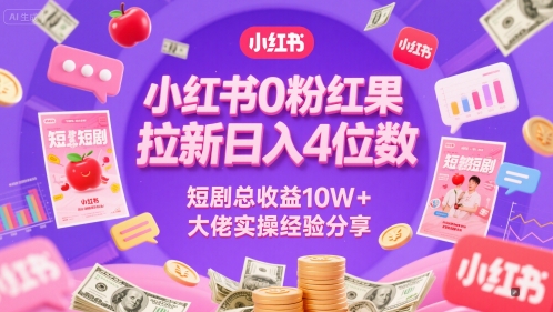 小红书0粉红果短剧拉新日入4位，数短剧总收益10W+大佬实操经验分享-副业心选