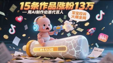 用AI制作幼崽代言人，宝宝的控诉火爆全网，15条作品涨粉13W，单号月入5位数实操教程 - 副业心选-副业心选