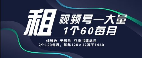 租视频号，一个60每月，2个120.纯绿色、无风险，常年租 - 副业心选-副业心选
