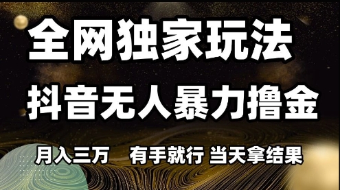 全网独家玩法抖音无人暴力撸金，月入3W，有手就行，当天拿结果 - 副业心选-副业心选