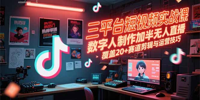 三平台短视频实战课，数字人制作加半无人直播，覆盖20+赛道剪辑与运营技巧 - 副业心选-副业心选