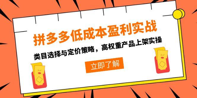 拼多多低成本盈利实战，类目选择与定价策略，高权重产品上架实操-副业心选