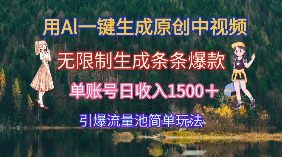 用Al一键生成原创中视频，无限制生成条条爆款，单账号日收入1500＋引爆…-副业心选