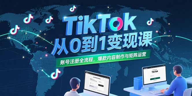 TikTok从0到1变现课，账号注册全流程，爆款内容制作与矩阵运营-副业心选