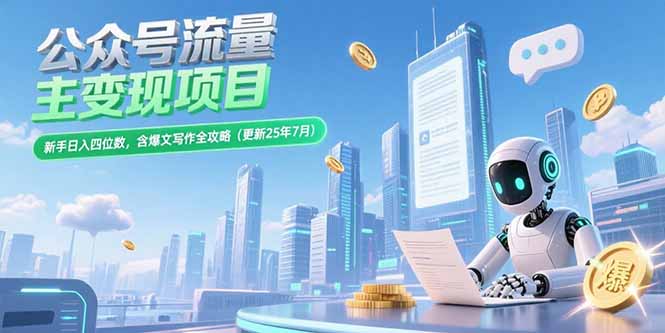 公众号流量主变现项目，新手日入四位数，含爆文写作全攻略(更新25年7月 - 副业心选-副业心选