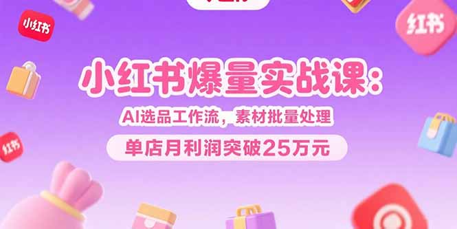 小红书爆量实战课:AI选品工作流,素材批量处理,单店月利润突破25万元-副业心选