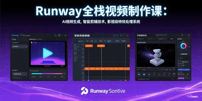 Runway全栈视频制作课：AI视频生成，智能剪辑技术，影视级特效处理系统 - 副业心选-副业心选