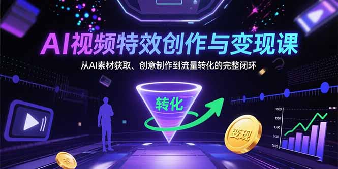 AI视频特效创作与变现课：从AI素材获取、创意制作到流量转化的完整闭环 - 副业心选-副业心选