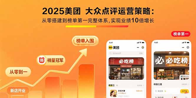 2025美团 大众点评运营策略:从零搭建到榜单第一完整体系,实现业绩10倍增长 - 副业心选-副业心选