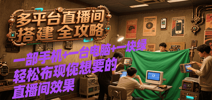 多平台直播间搭建全攻略，一部手机+一台电脑+一块绿布轻松实现你想要的直播间效果-副业心选