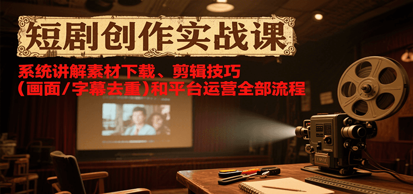 短剧创作实战课，系统讲解素材下载、剪辑技巧(画面/字幕去重)和平台运营全部流程 - 副业心选-副业心选