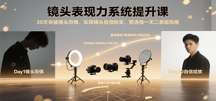 镜头表现力系统提升课，30天突破镜头恐惧实现自信蜕变，塑造独一无二表现风格-副业心选