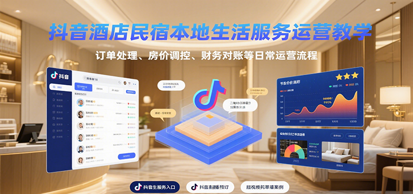 抖音酒店民宿本地生活服务运营教学，订单处理、房价调控、财务对账等日常运营流程-副业心选