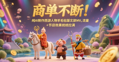 商单不断！纯AI制作西游人物羊毛毡版文旅MV，流量+节目效果统统拉满-副业心选