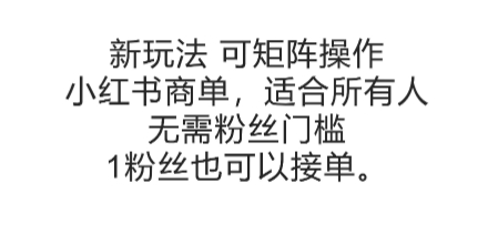 可矩阵操作，小红书商单新玩法，适合所有人，无需粉丝门槛，1粉丝也可以接单-副业心选