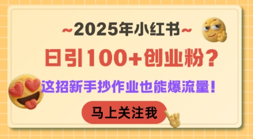 2025年小红书日引100+创业粉？这招新手抄作业也能爆流量！-副业心选