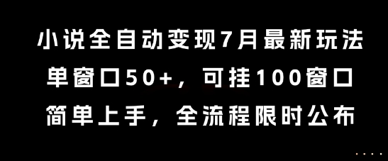 小说全自动变现7月玩法，单窗口50+，可挂100窗口，简单上手，全流程限时公布【揭秘】-副业心选