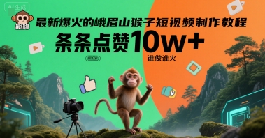 最新爆火的峨眉山猴子短视频制作教程，条条点赞10w+，谁做谁火【教程+提示词】-副业心选