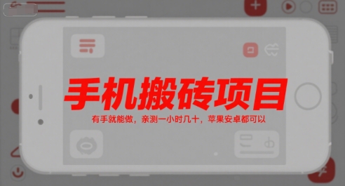 手机搬砖项目，有手就能做，亲测一小时几十，苹果安卓都可以-副业心选