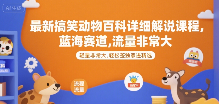 最新搞笑动物百科详细解说课程，蓝海赛道，流量非常大，轻松签独家进精选 - 副业心选-副业心选