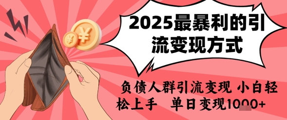 2025年最暴利的引流变现方式，负债人群引流变现，小白轻松上手，日入1k-副业心选