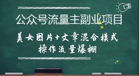 公众号流量主副业项目，美女图片+文章混合模式操作流量爆棚-副业心选