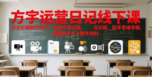 方宇运营日记线下课，包含剪辑制作技巧、拍摄引导过程、起号思维导图、选题等多个教学资料-副业心选