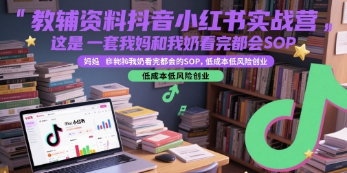 教辅资料抖音小红书实战营，这是一套我妈和我奶看完都会的SOP，低成本低风险创业(更新) - 副业心选-副业心选