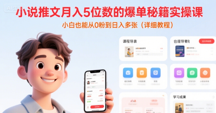 小说推文月入5位数的爆单秘籍实操课，，小白也能从0粉到日入多张(详细教程) - 副业心选-副业心选