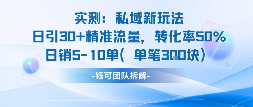 实测私域新玩法日引30加精准流量转化率50%日销5-10单每笔3张-副业心选