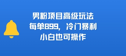 男粉项目高级玩法，每单899，冷门暴利，小白也可操作-副业心选