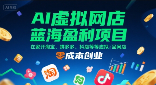 AI虚拟网店蓝海盈利项目，在家开淘宝、拼多多、抖店等虚拟品网店，零成本创业-副业心选