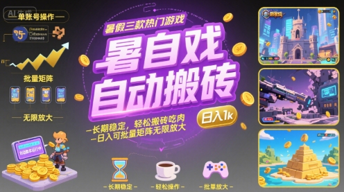暑假三款热门游戏自动搬砖，长期稳定，轻松搬砖吃肉，日入1k ，可批量矩阵无限放大【揭秘】-副业心选