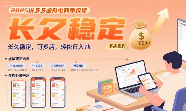 2025拼多多虚拟电商系统课，长久稳定，可多店，轻松日入1k-副业心选