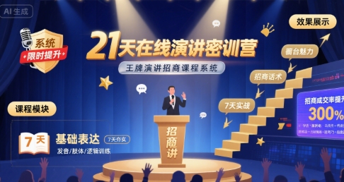 21天在线演讲密训营，王牌演讲招商课程系统 - 副业心选-副业心选