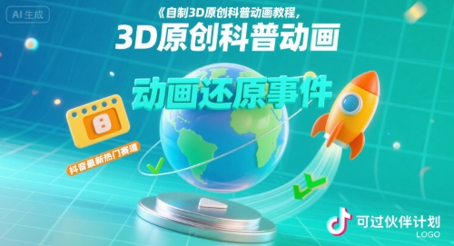 自制3D原创科普动画教程，动画还原事件，抖音最新热门赛道，可过伙伴计划 - 副业心选-副业心选