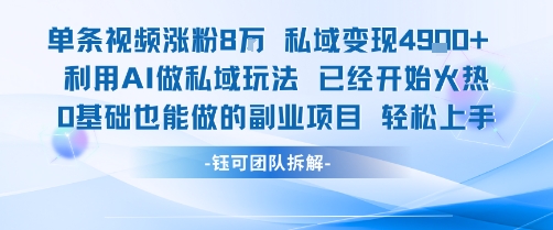 单条视频私域变现4.9k+利用AI做私域玩法 已经开始火热0基础也能做的副业项目轻松上手 - 副业心选-副业心选