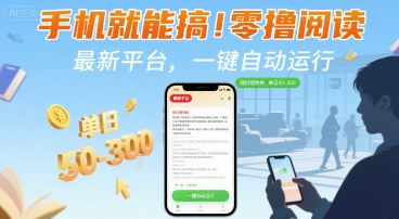手机就能搞！零撸阅读挂G，最新平台，一键自动运行，随时随地挣，单日50-3张+【揭秘】-副业心选