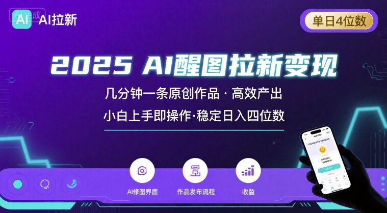 2025最强AI醒图拉新，几分钟一条原创作品，单日收入4位数，小白也能上手操作-副业心选