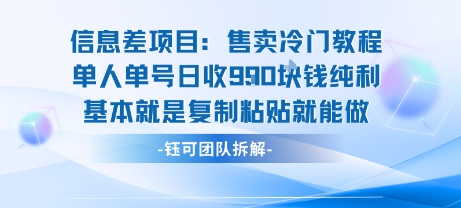 信息差项目：售卖冷门教程单人单号日收9张纯利基本就是复制粘贴就能做-副业心选