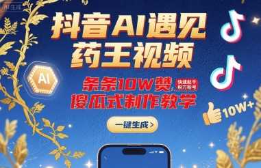 抖音AI遇见药王视频，条条10W赞，快速起千粉万粉号，傻瓜式制作教学 - 副业心选-副业心选