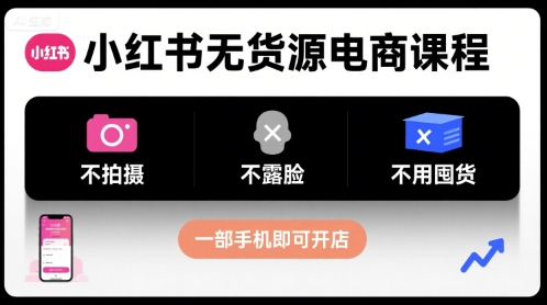 小红书无货源电商课程，不拍摄不露脸不用囤货，一部手机即可开店-副业心选