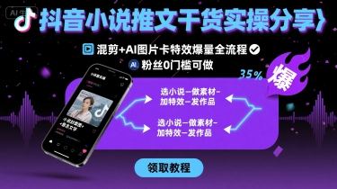 抖音小说推文干货实操分享，混剪+AI图片卡特效爆量全流程，0粉丝0门槛可做-副业心选